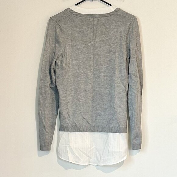 NWT Adrianna Papell Heather Gray Silver Lurex Sweater Faux Button Up Bow Detail - Picture 6 of 6